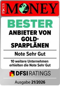 Bester Anbieter von Goldsparplänen - Focus Money hat philoro mit der Note Sehr Gut bewertet.